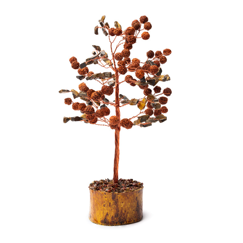 Tijgeroog edelsteenboom & Rudraksha (18 cm)