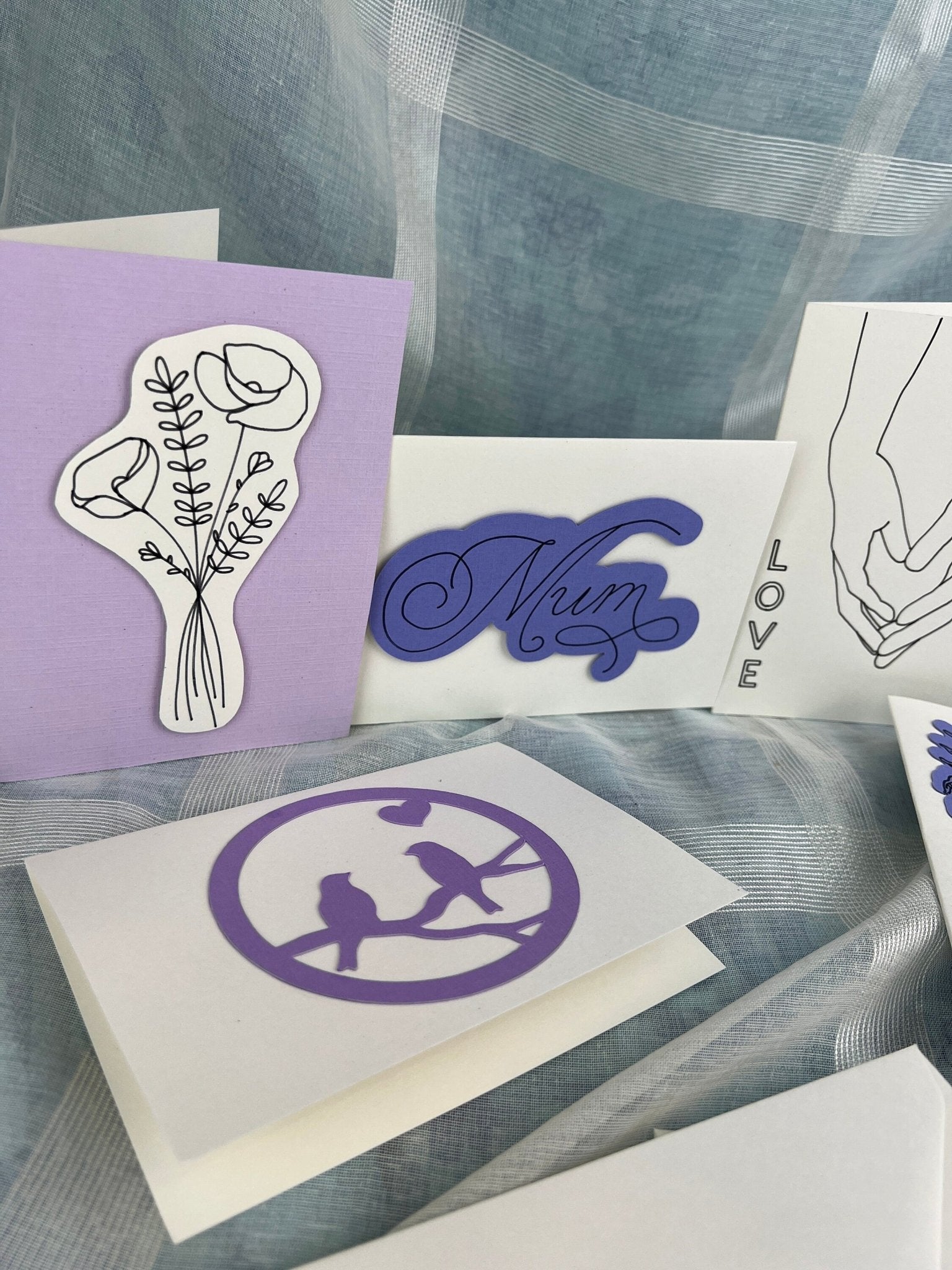 Handgefertigtes Set aus 5 handgefertigten Doppelpostkarten und passenden Umschlägen von KEY LIME STORE