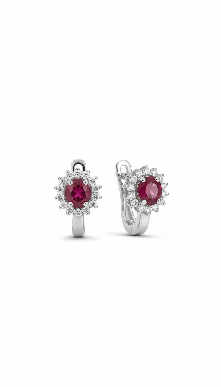 Ohrringe aus 925er Silber mit rubinroten Zirkonia und Halo von KEY LIME STORE
