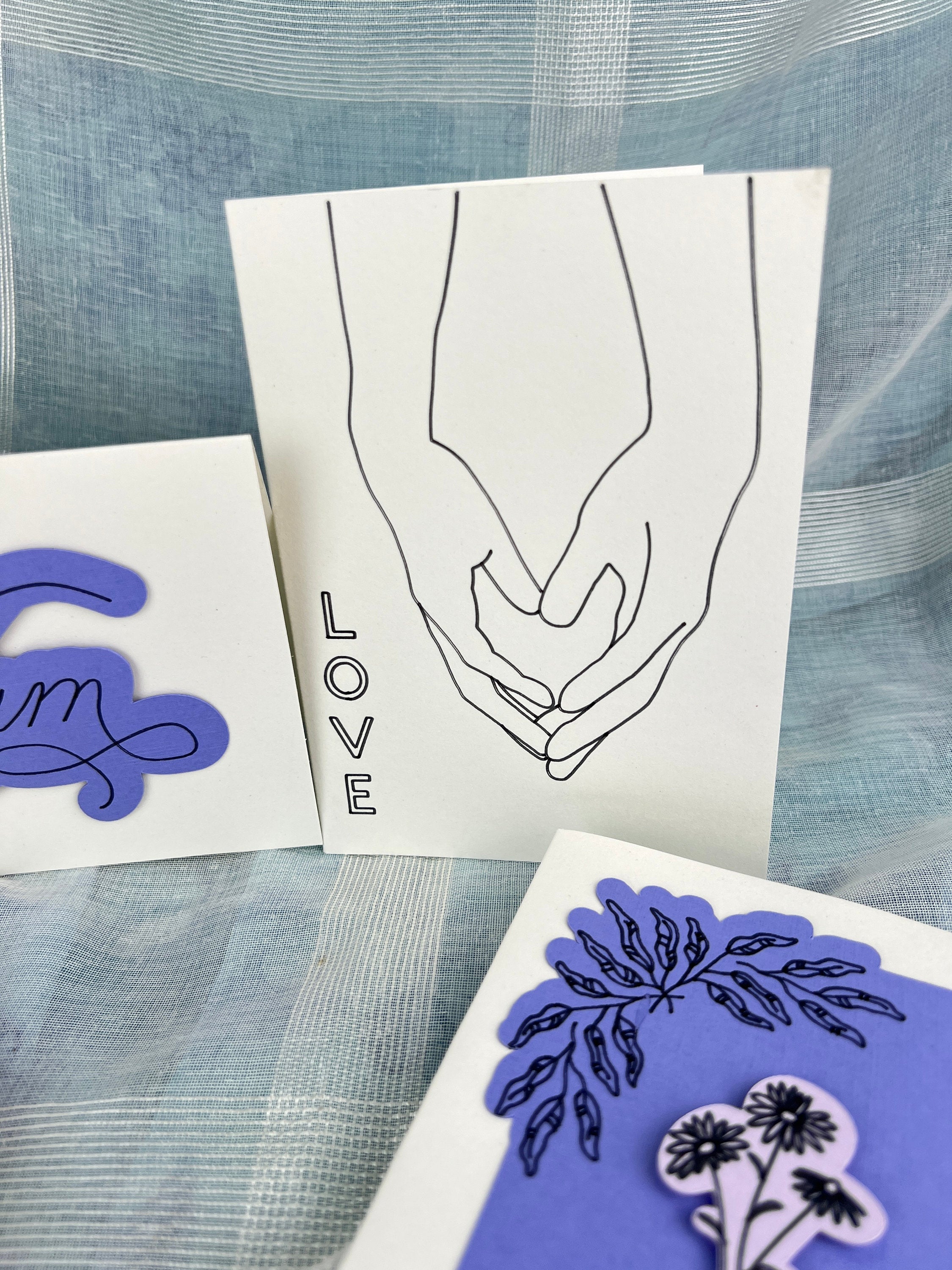 Handgefertigtes Set aus 5 handgefertigten Doppelpostkarten und passenden Umschlägen