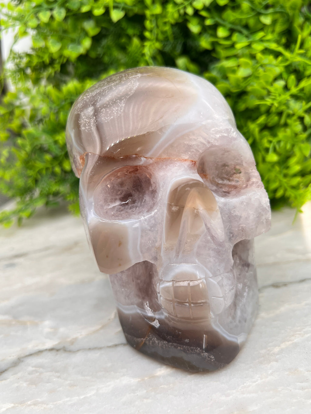Handgeslepen schedel XL (zeer exclusief) van Amethist, Bergkristal en Agaat