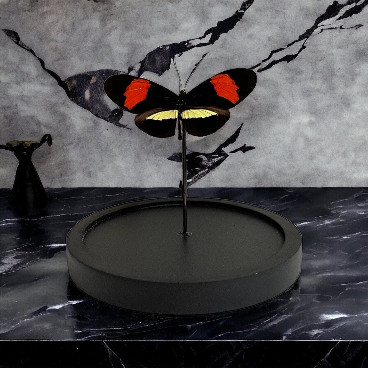 Real butterfly Heliconius Melpomene in dome