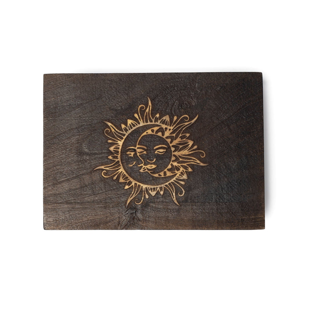 Mangohouten tarotdoos zon en maan (17,5x12,5x6,5cm)