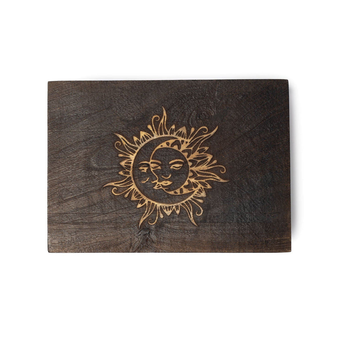 Mangohouten tarotdoos zon en maan (17,5x12,5x6,5cm)