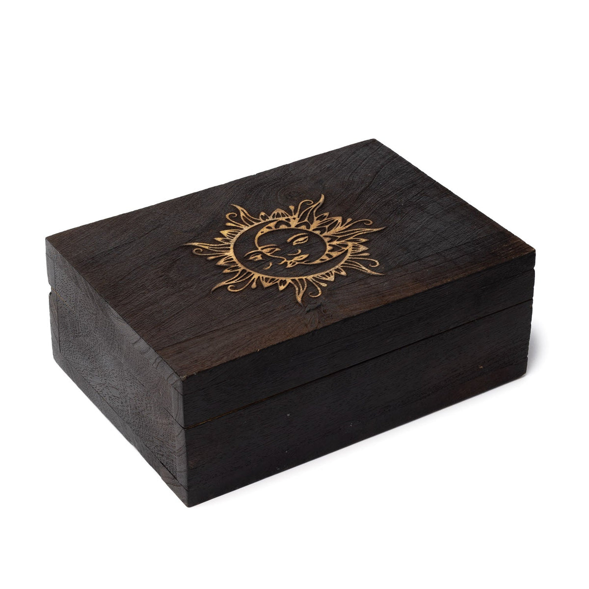 Mangohouten tarotdoos zon en maan (17,5x12,5x6,5cm)