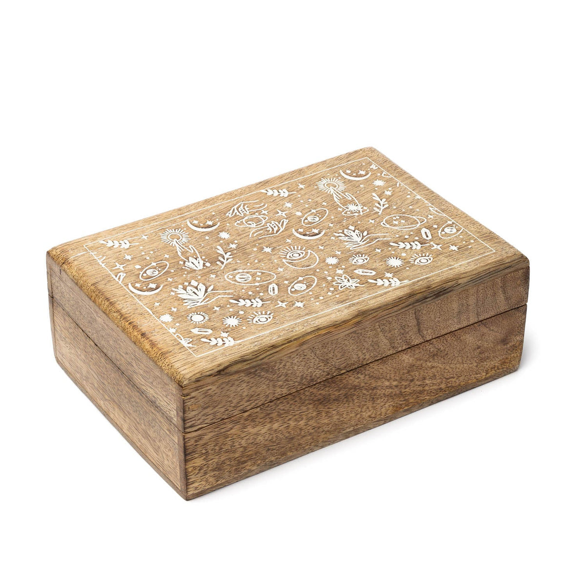 Mangohouten tarotdoos whitewas mystiek (18x12x6cm)