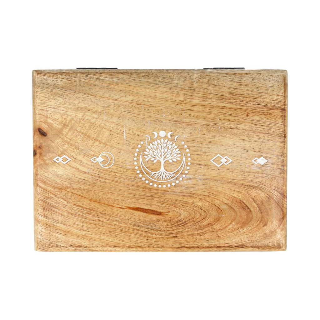 Mangohouten tarotdoos whitewas levensboom (18x12x6cm)
