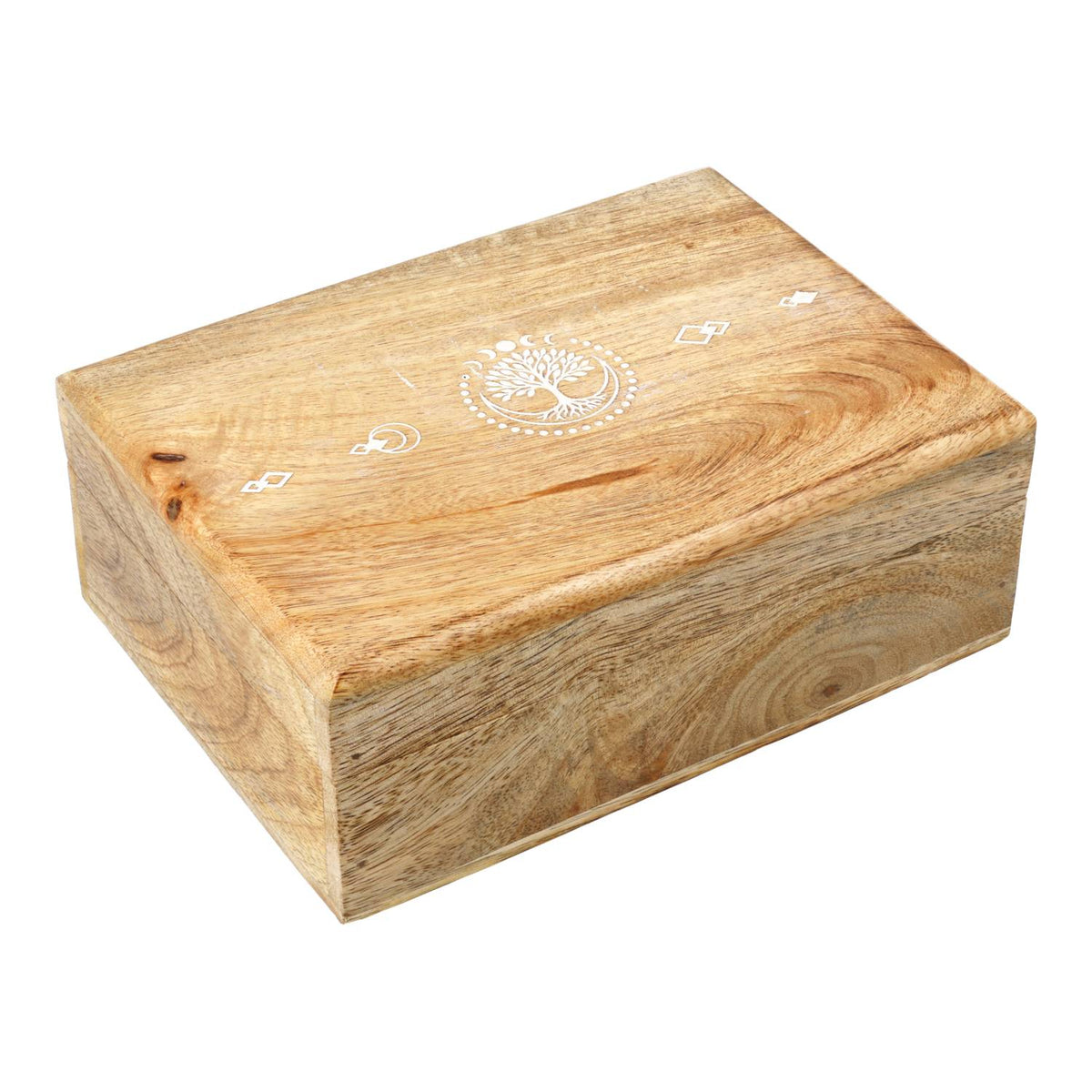 Mangohouten tarotdoos whitewas levensboom (18x12x6cm)