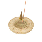 Wierookbrander hout rond Levensboom mangohout messing (10 cm)