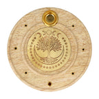 Wierookbrander hout rond Levensboom mangohout messing (10 cm)