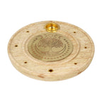 Wierookbrander hout rond Levensboom mangohout messing (10 cm)
