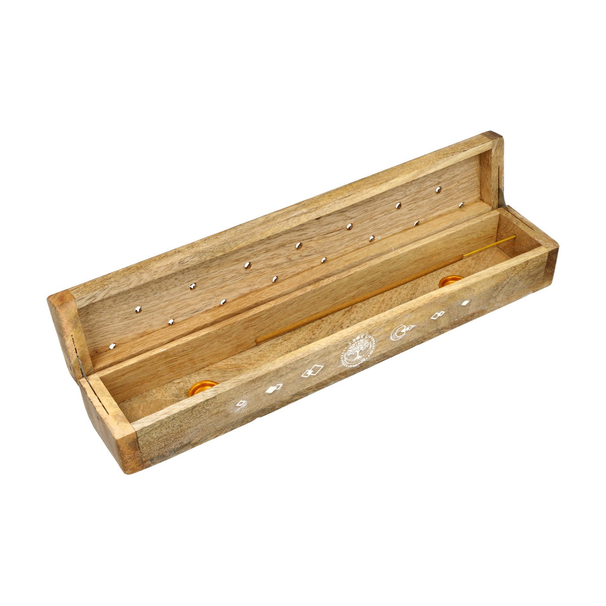 Wierookbrander kistje Levensboom mangohout whitewash (31x6x5 cm)