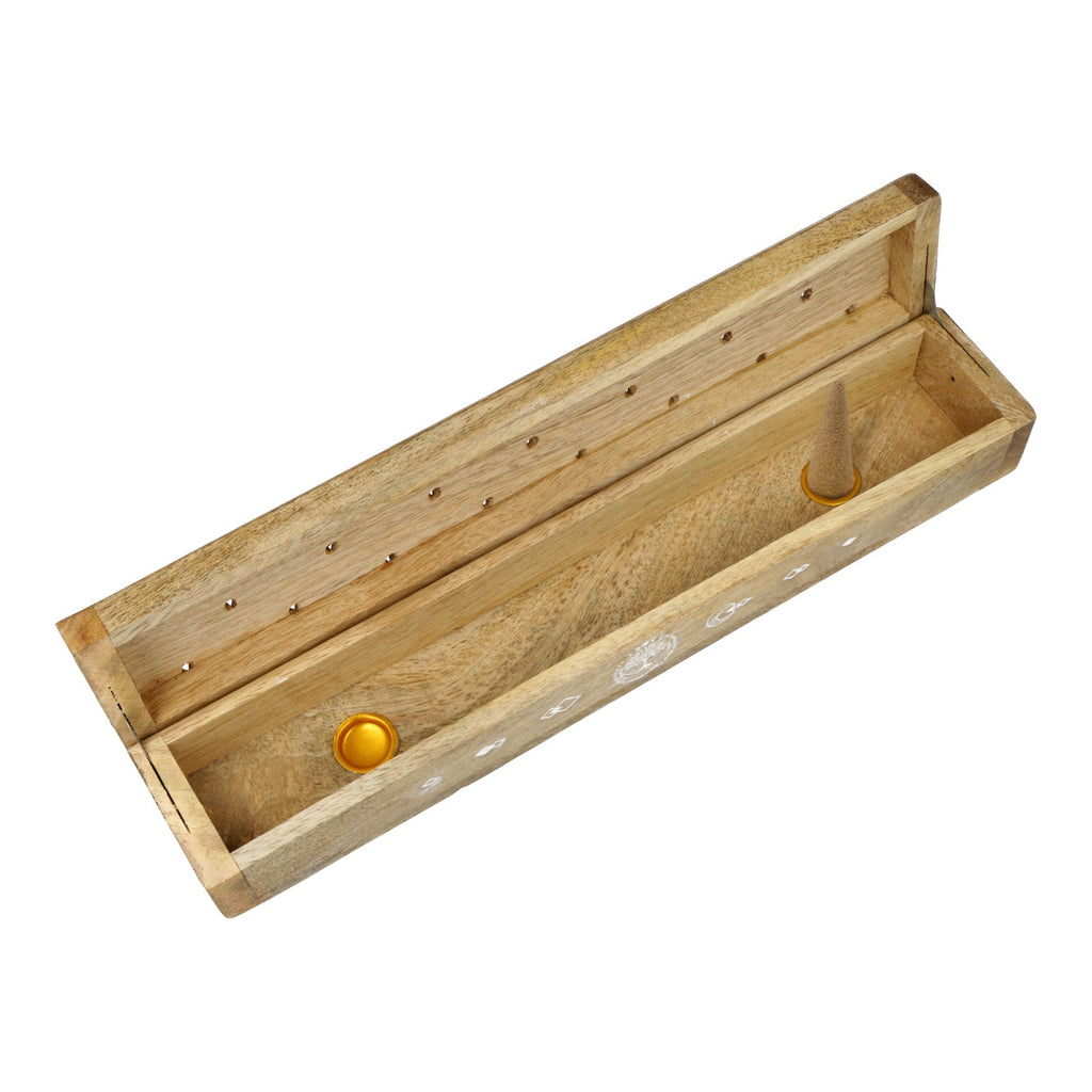 Wierookbrander kistje Levensboom mangohout whitewash (31x6x5 cm)