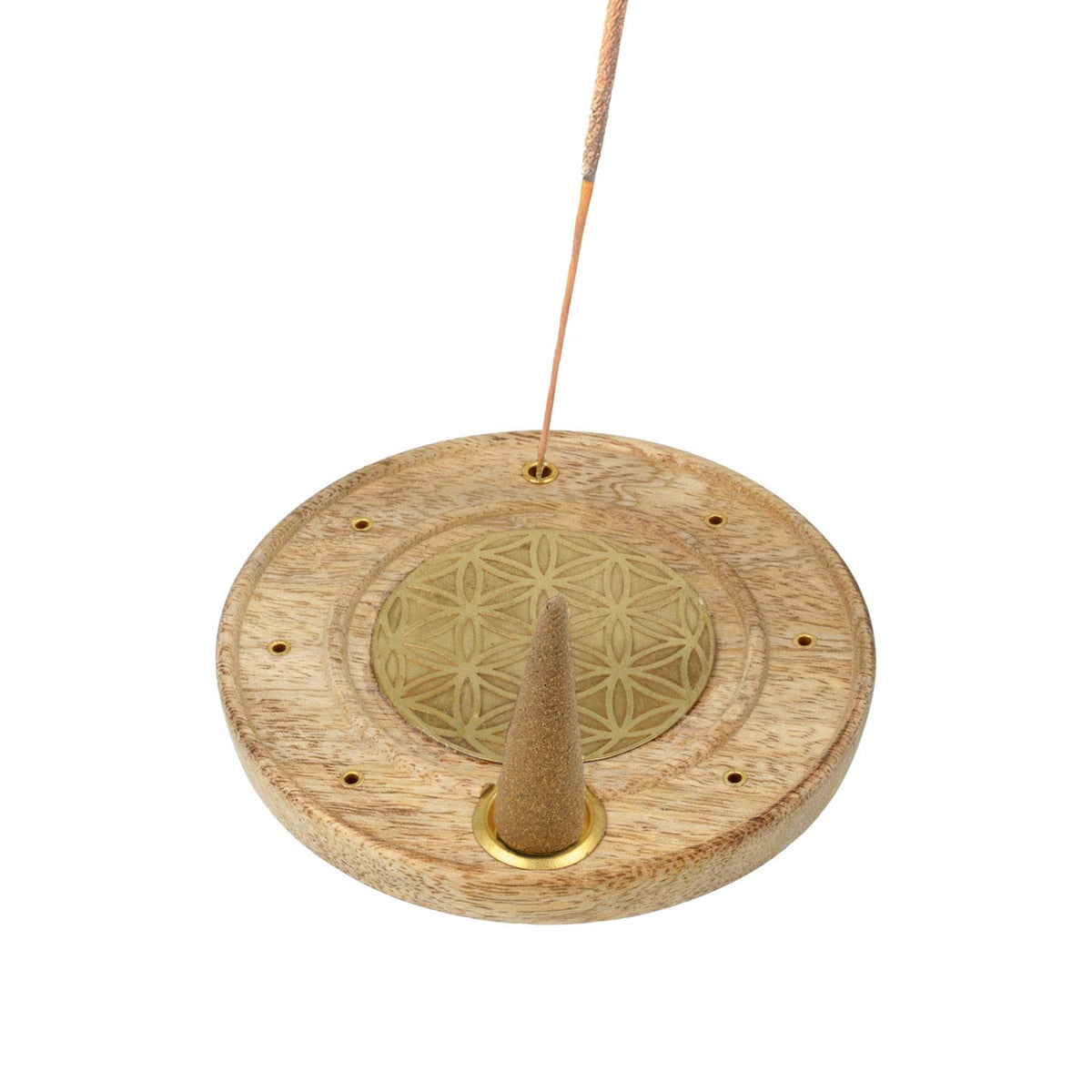 Wierookbrander hout rond Bloem des Levens mangohout (10 cm)