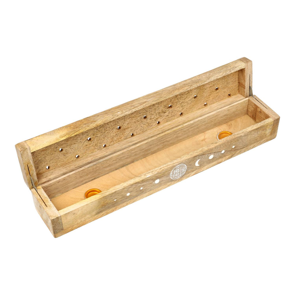 Wierookbrander kistje Bloem des Levens mangohout (31x6x5 cm)