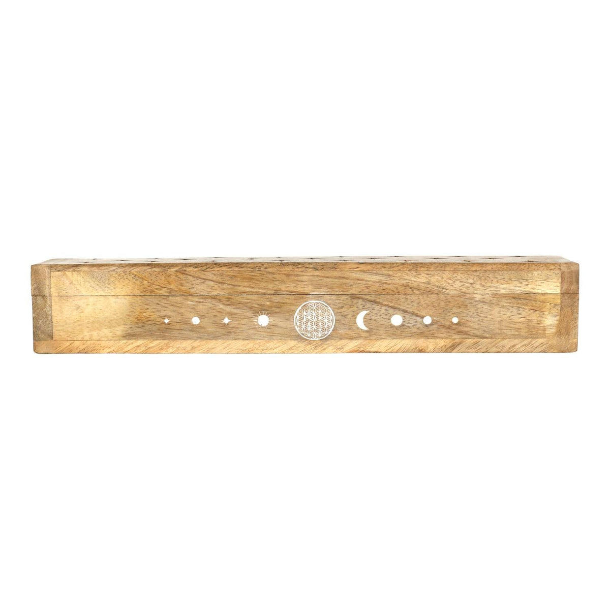 Wierookbrander kistje Bloem des Levens mangohout (31x6x5 cm)