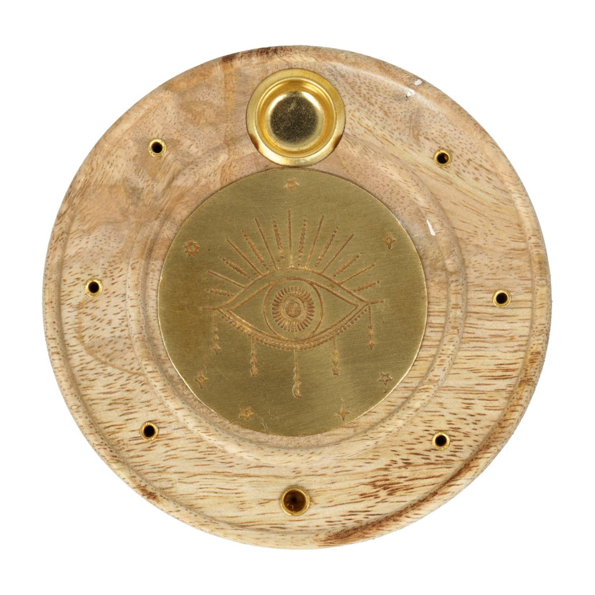 Wierookbrander alziend oog rond mangohout messing (10 cm)