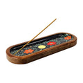 Wierookbrander mangohout bloemmotief zwart (28x9,5cm)