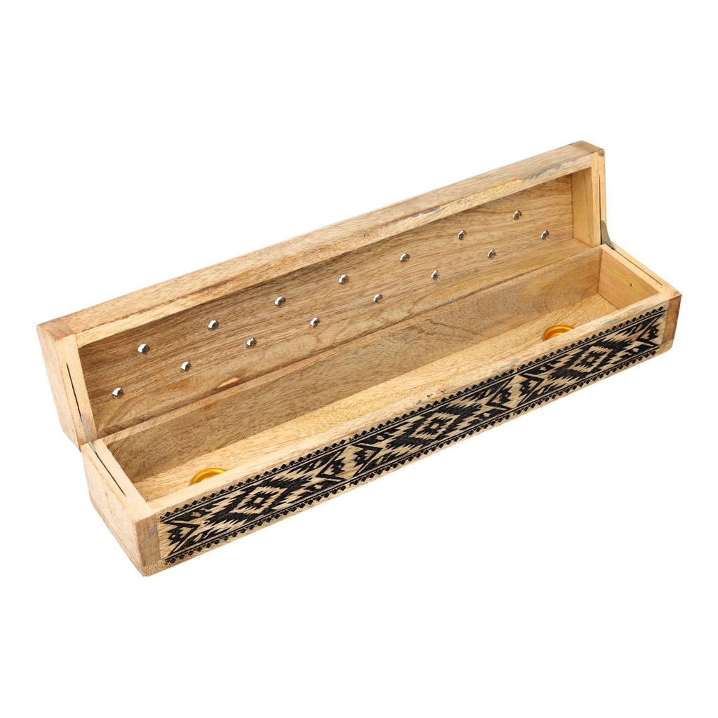 Wierookbrander kistje tribal mangohout (31x6x5 cm)