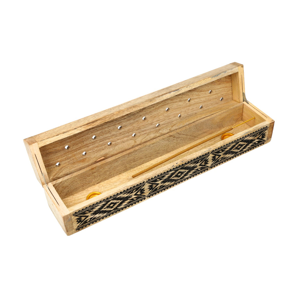 Wierookbrander kistje tribal mangohout (31x6x5 cm)