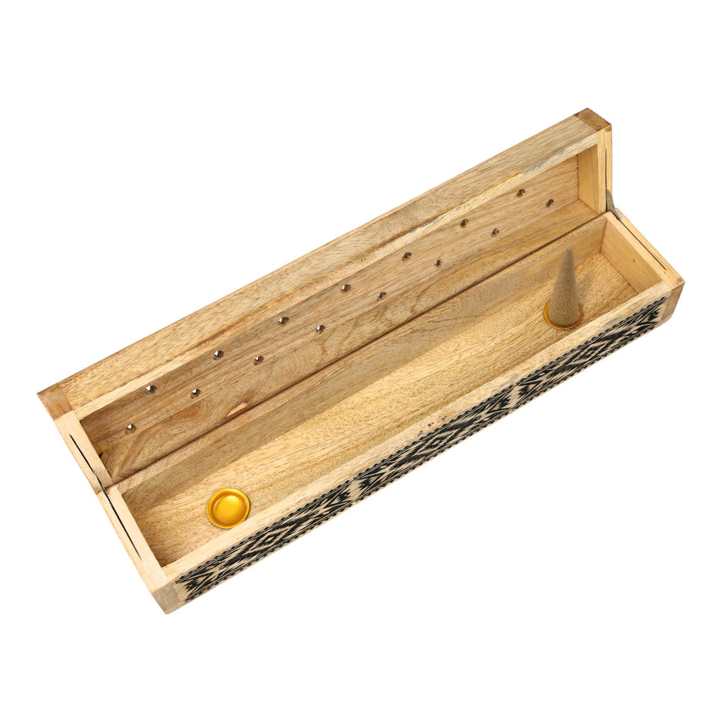Wierookbrander kistje tribal mangohout (31x6x5 cm)