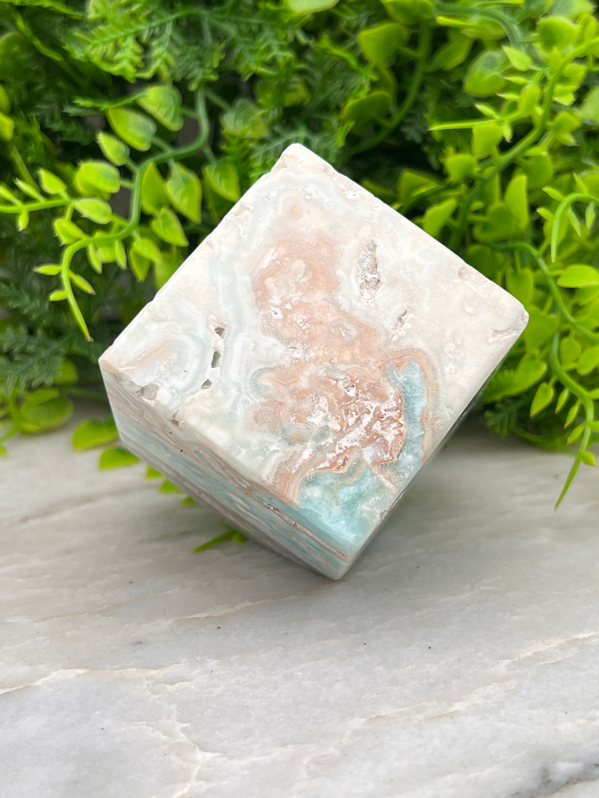Caribbean Blue (Aragonite / Calciet) kubus cut base