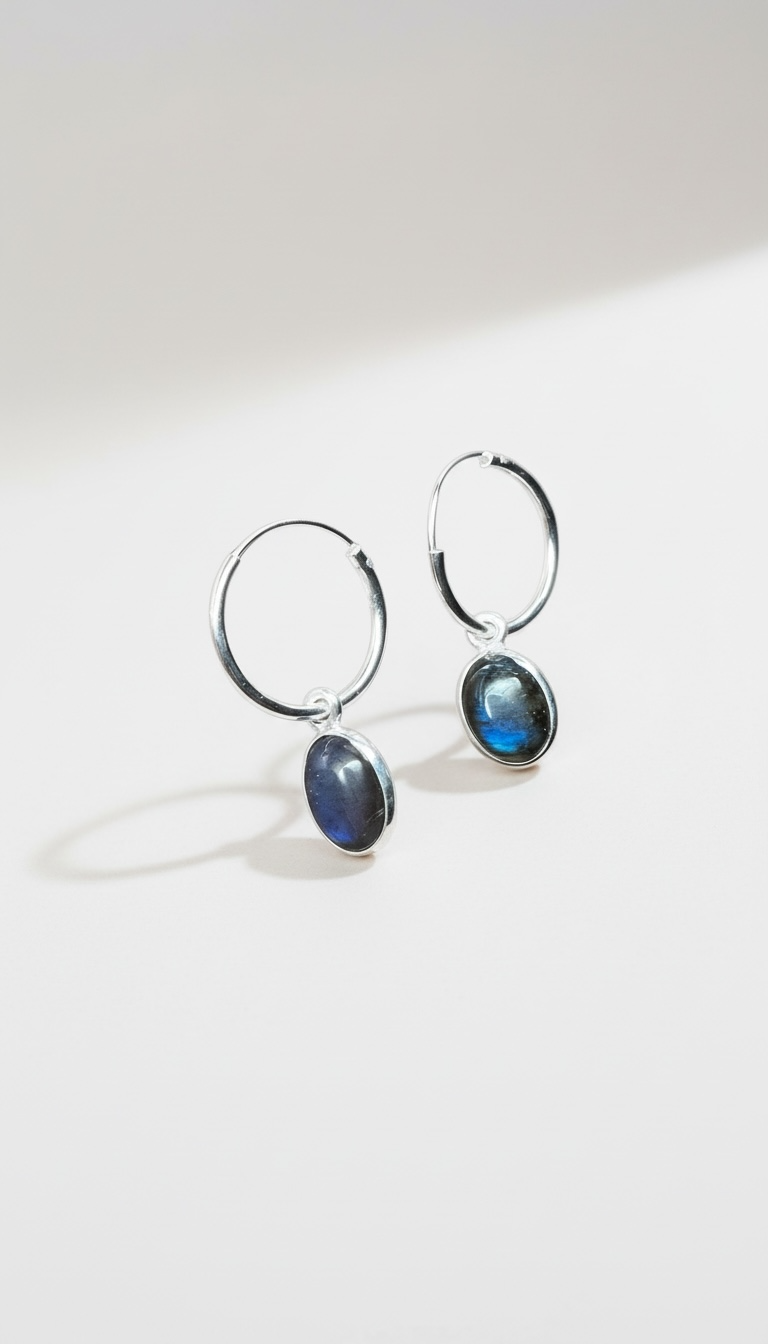 925 zilveren oorbellen met labradoriet – ovaal 8x6 mm