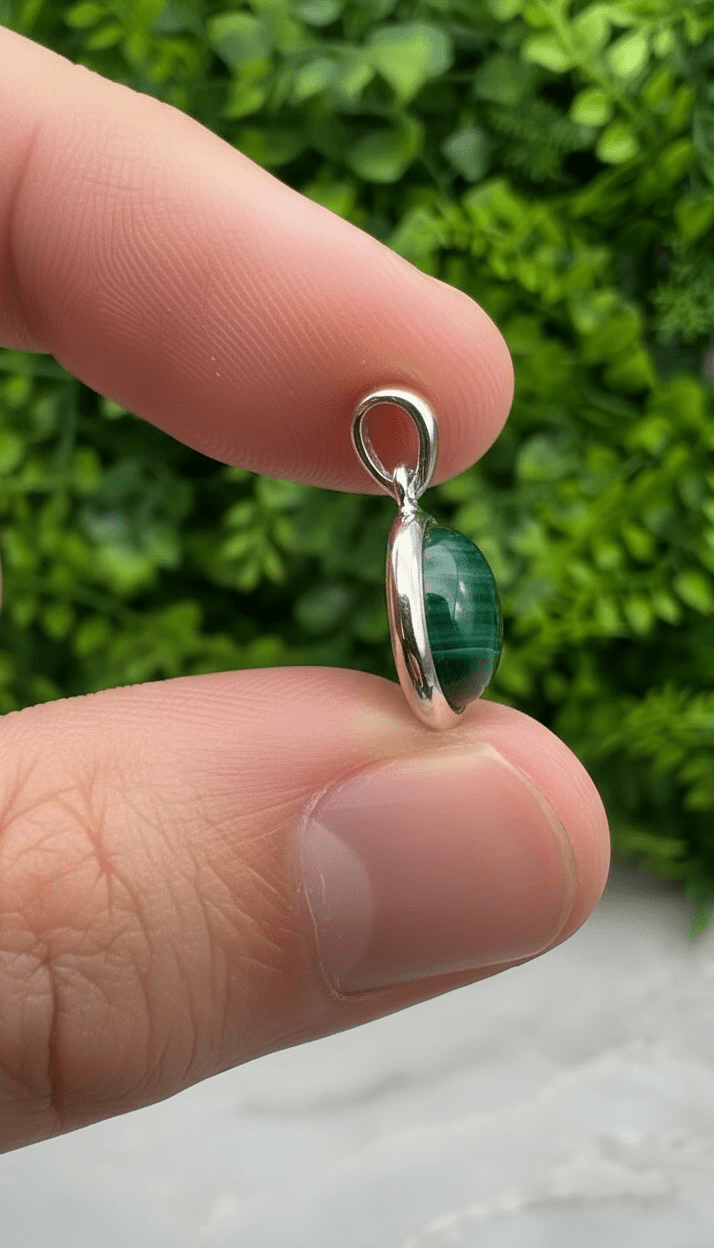 925er Sterlingsilber | Malachit-Anhänger (insgesamt 17 mm) von KEY LIME STORE