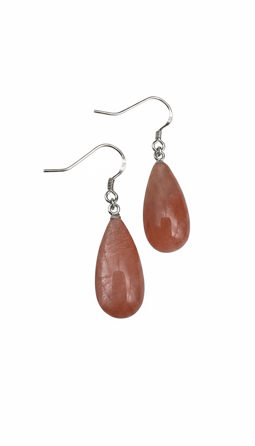 925 Sterling Silver | Sunstone Earrings (40 mm total) by KEY LIME STORE