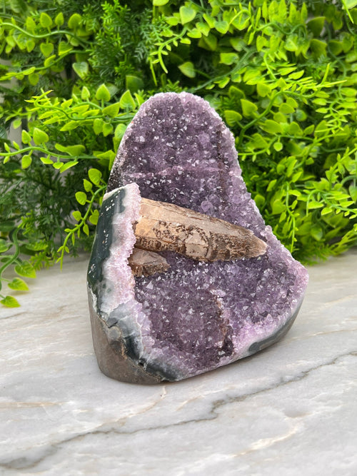 Amethyst with a cut quartz crystal base - rare by KEY LIME STORE