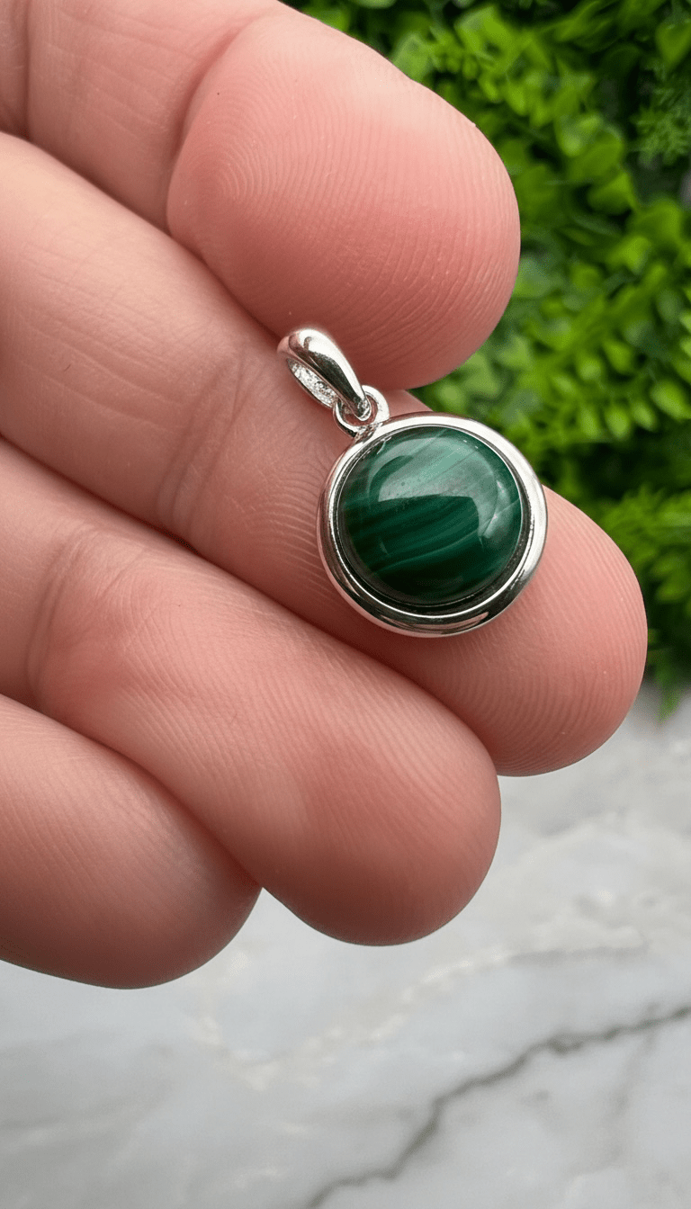925er Sterlingsilber | Malachit-Anhänger (insgesamt 17 mm) von KEY LIME STORE