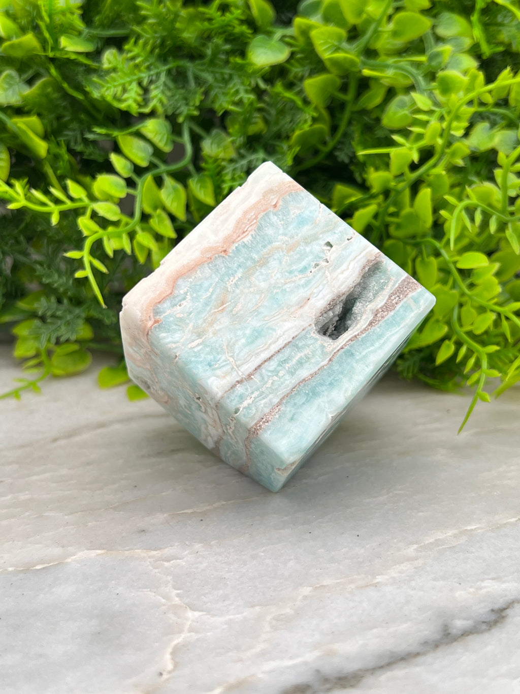 Caribbean Blue (Aragonite / Calciet) kubus cut base