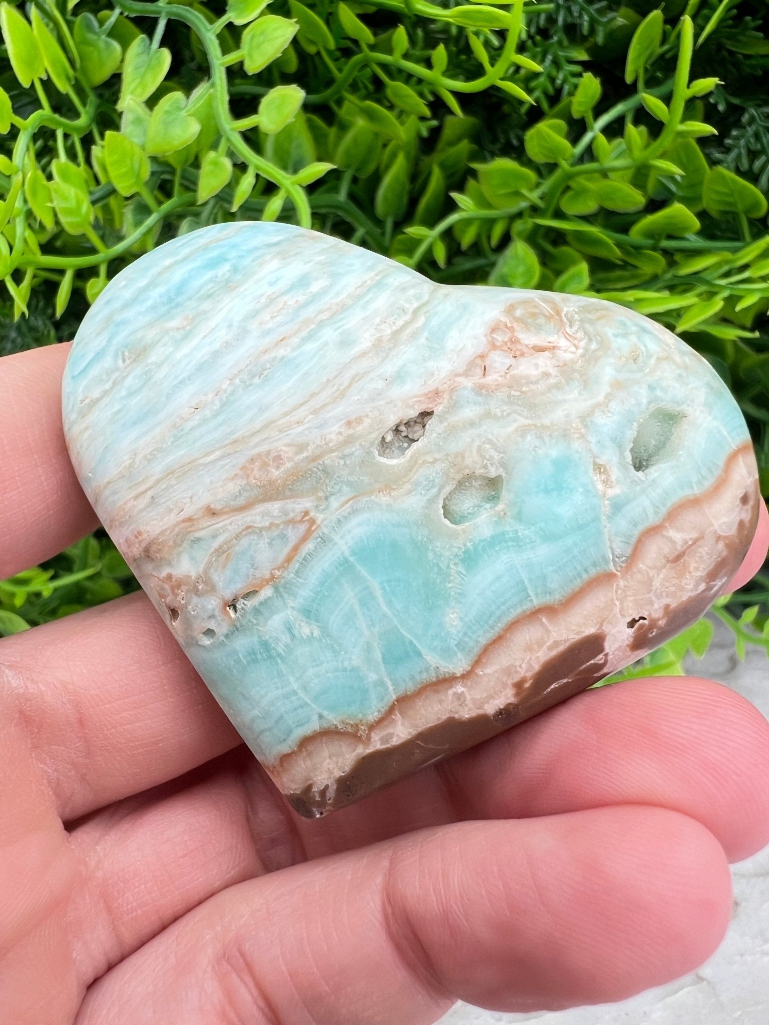 Blaues Aragonit (Caribean Blue Calcite) Herz (6 cm) von KEY LIME STORE