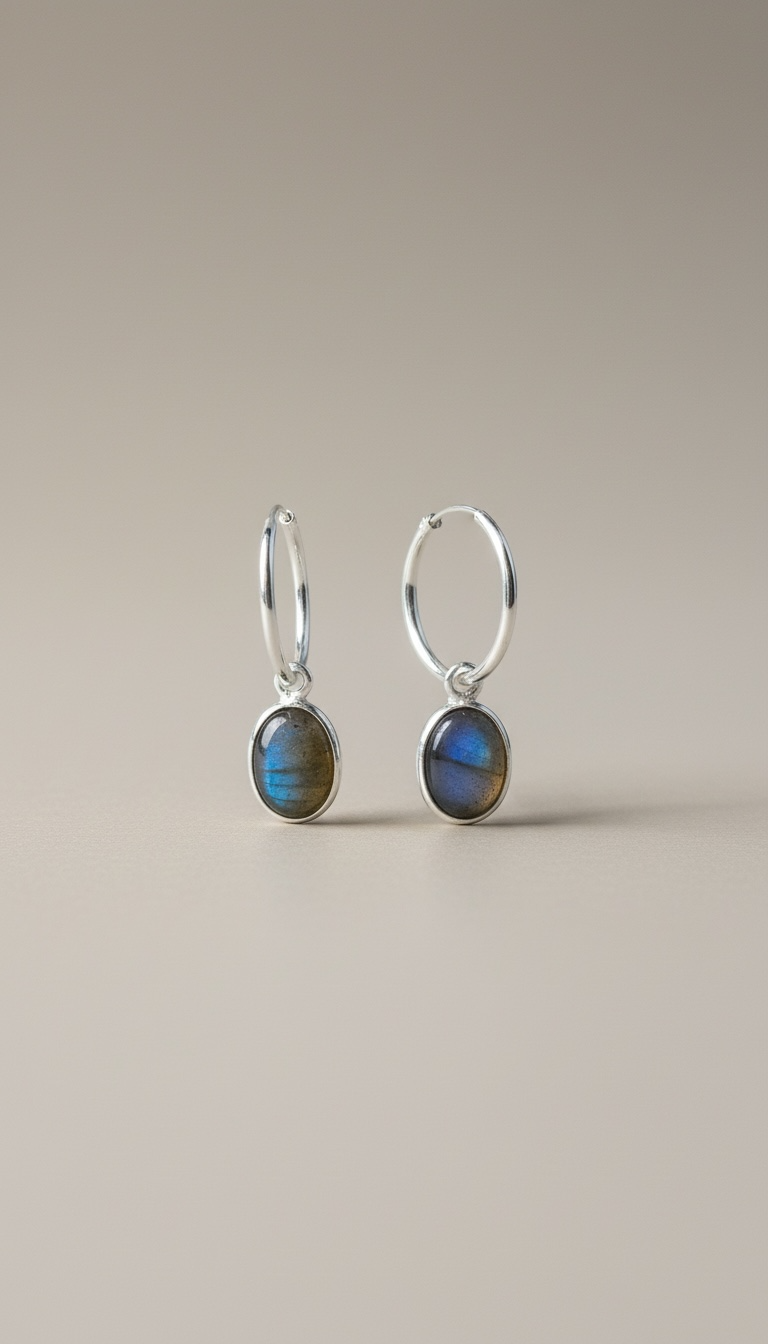 925 zilveren oorbellen met labradoriet – ovaal 8x6 mm