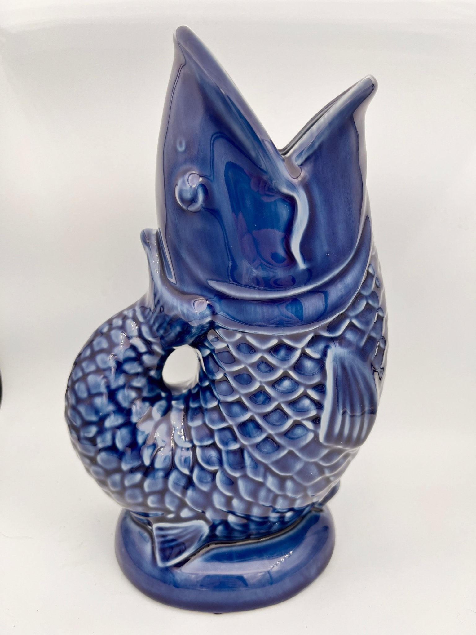 Blaue Fischvase, 26 cm hoch, von KEY LIME STORE