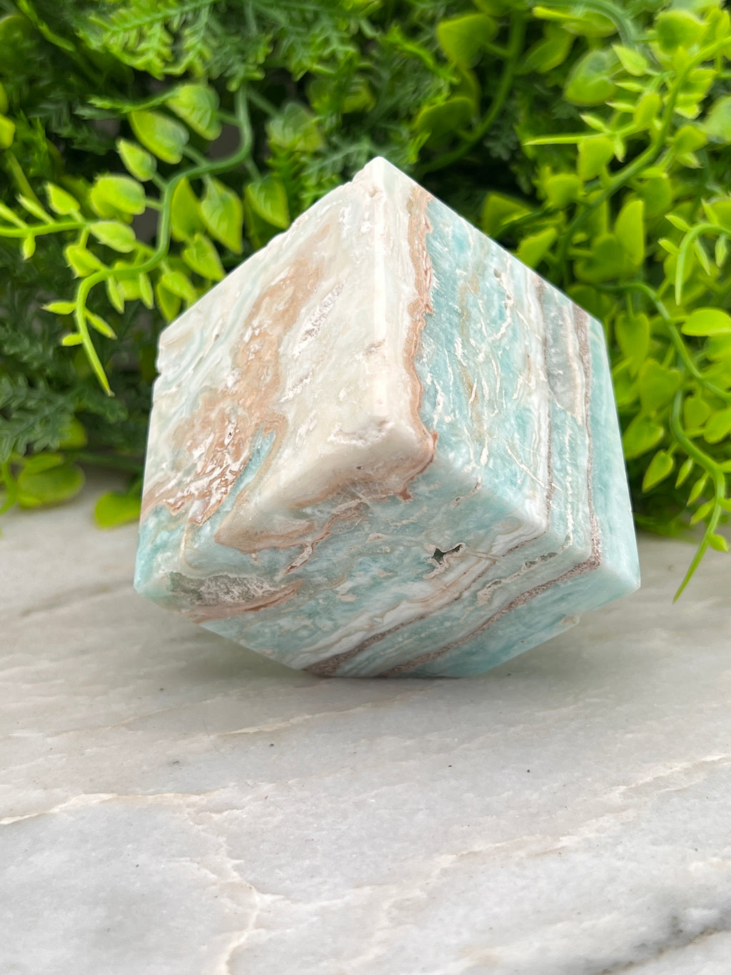 Caribbean Blue (Aragonite / Calciet) kubus cut base