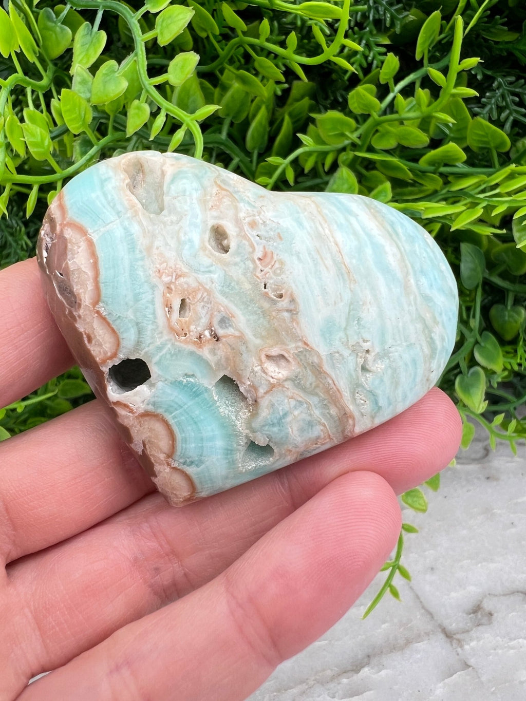 Blaues Aragonit (Caribean Blue Calcite) Herz (6 cm) von KEY LIME STORE