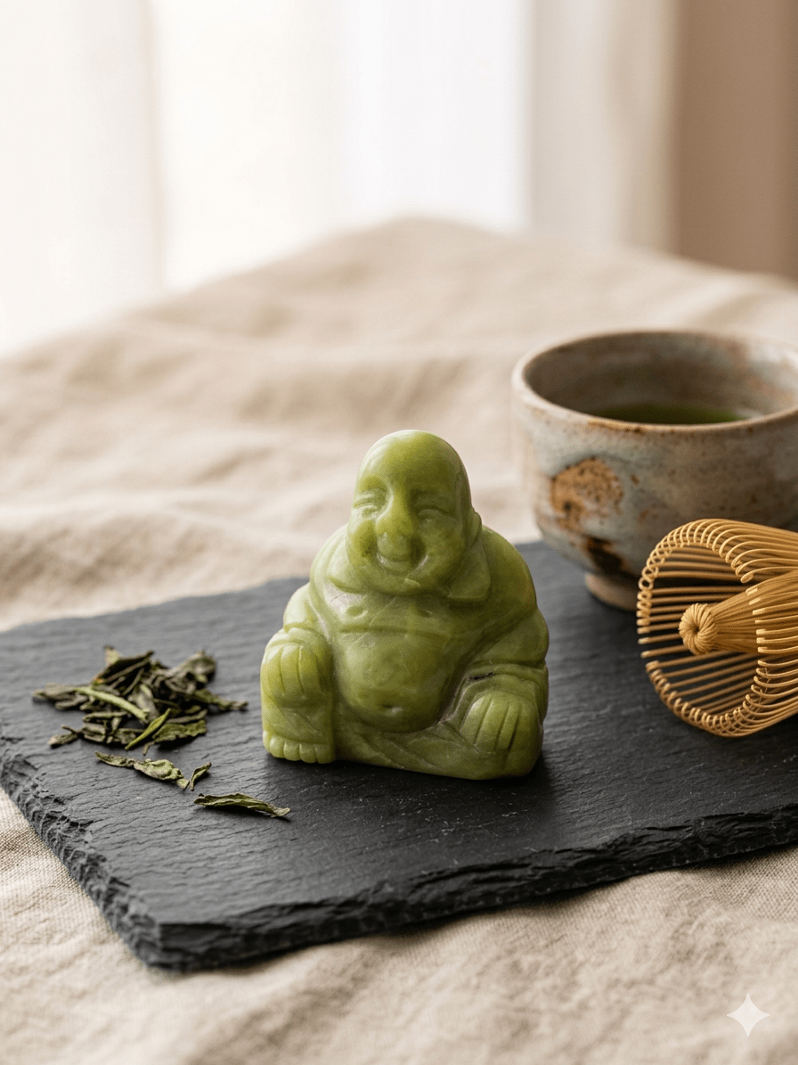 Serpentin-Buddha mit lächelndem Gesicht von KEY LIME STORE