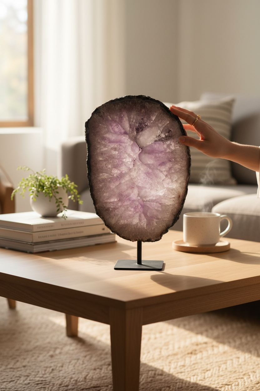 Amethist schijf op standaard - 2.841 kg