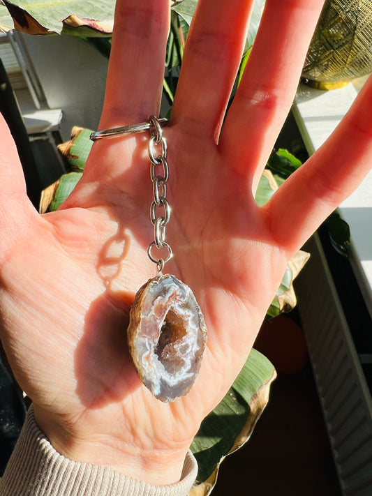 Crystal geodine key ring