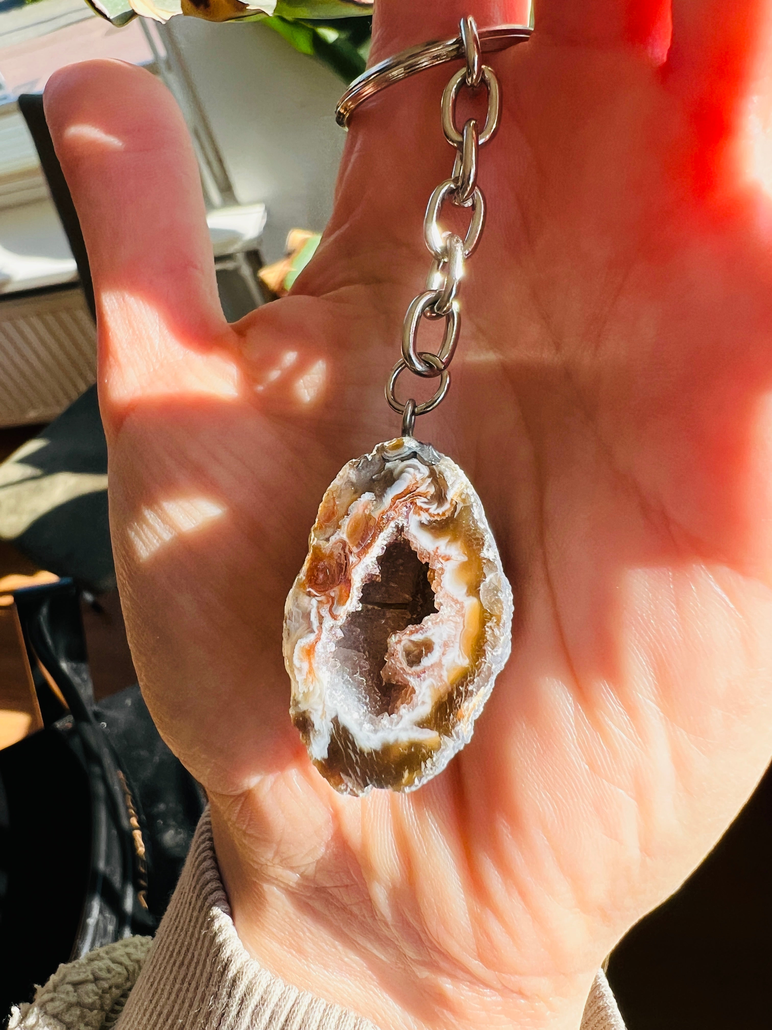 Crystal geode keychain