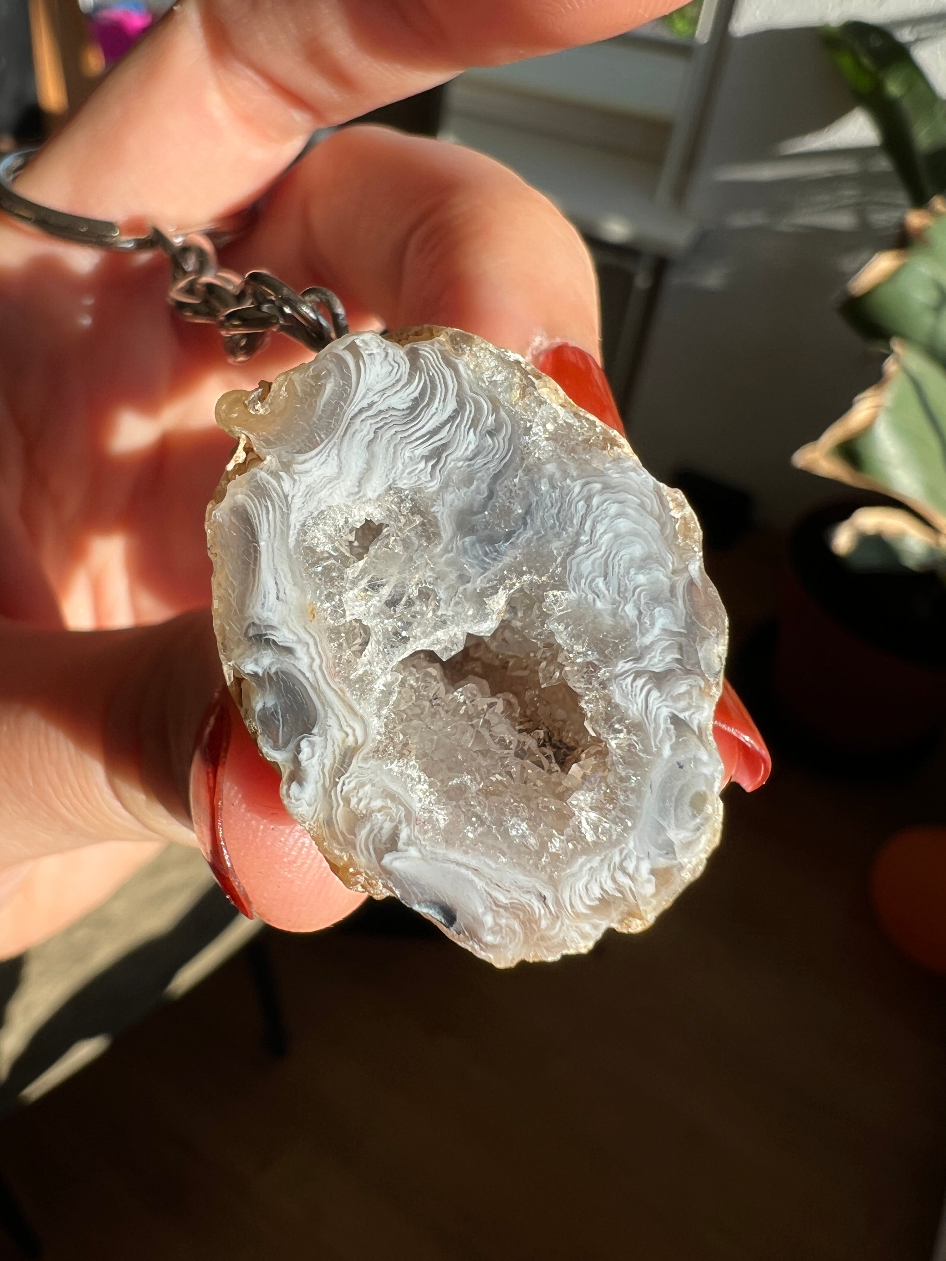 Crystal geode keychain