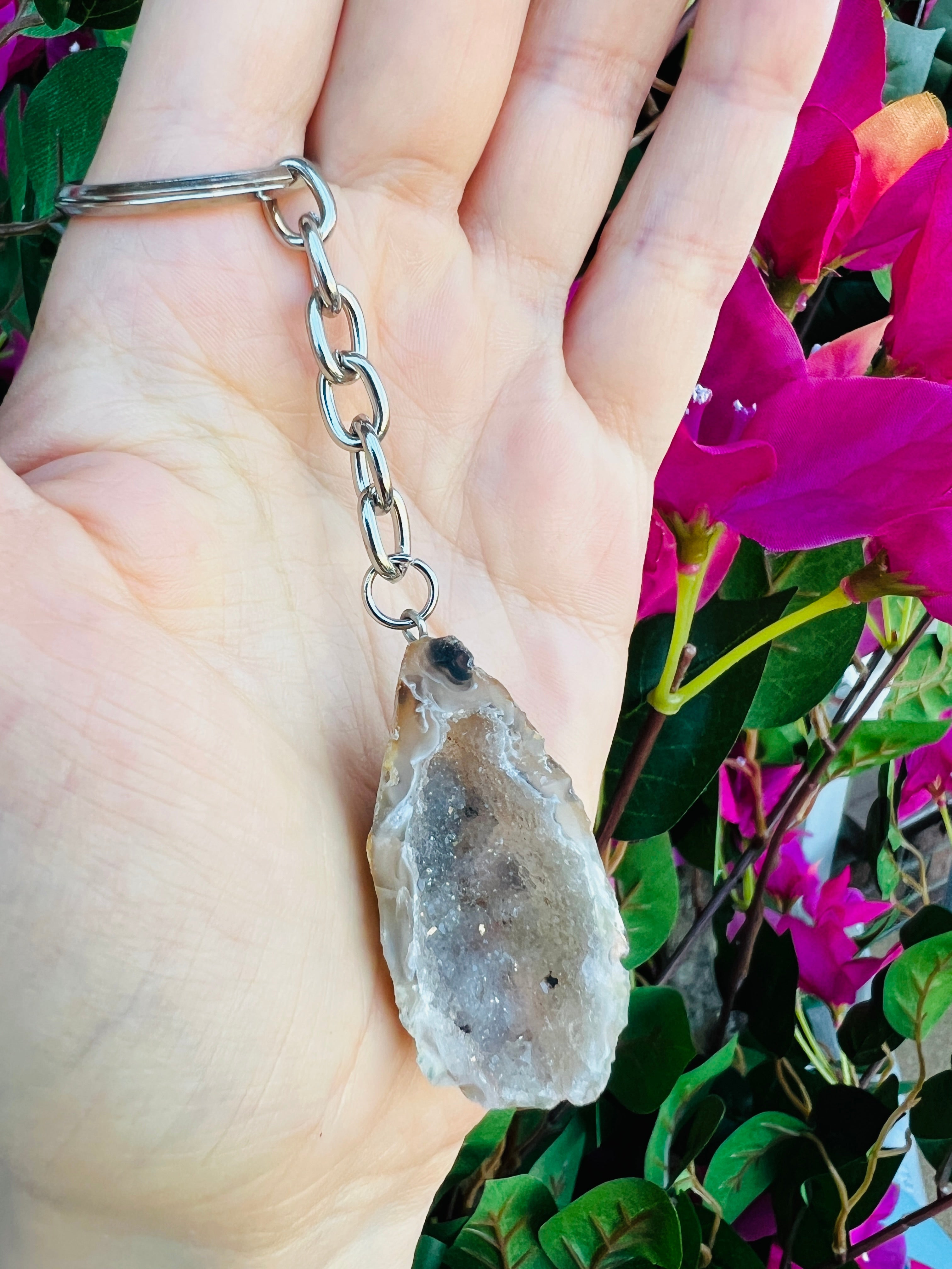Crystal geode keychain