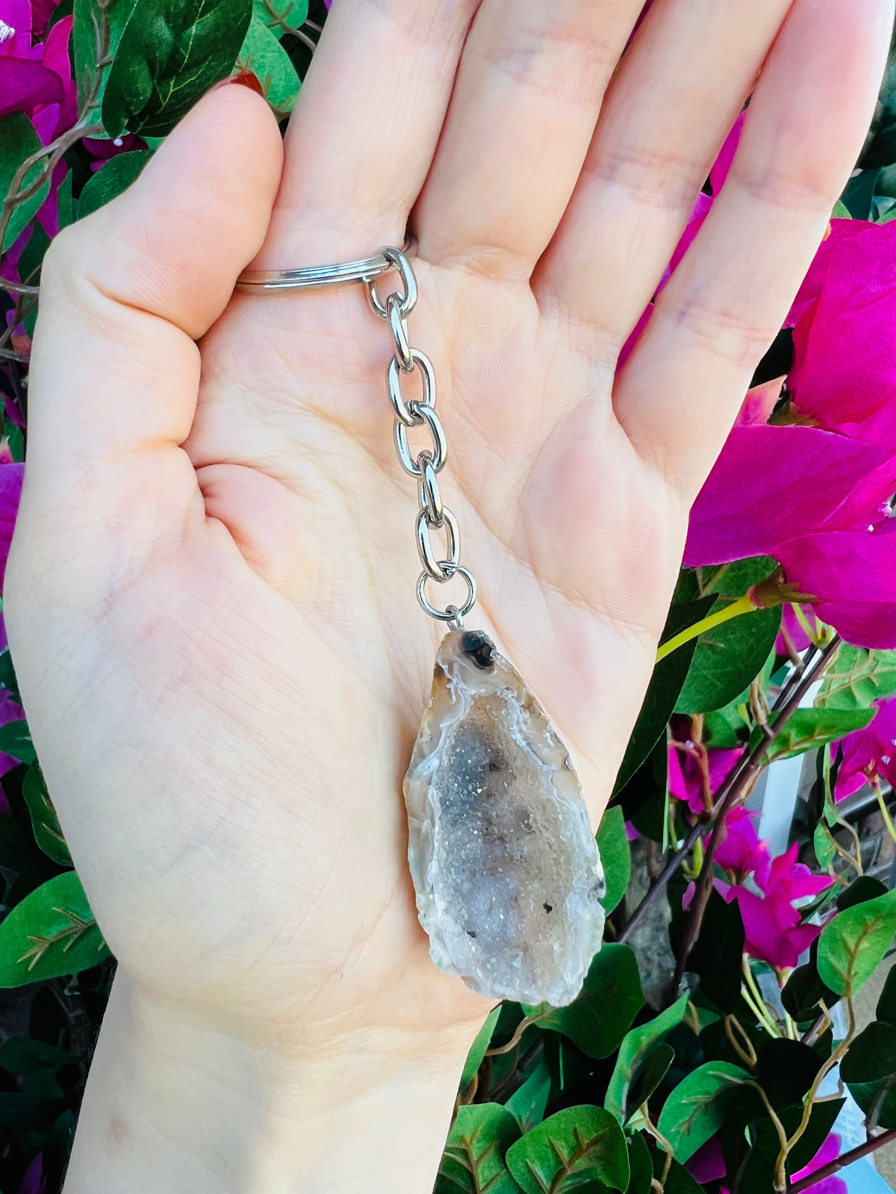 Crystal geode keychain