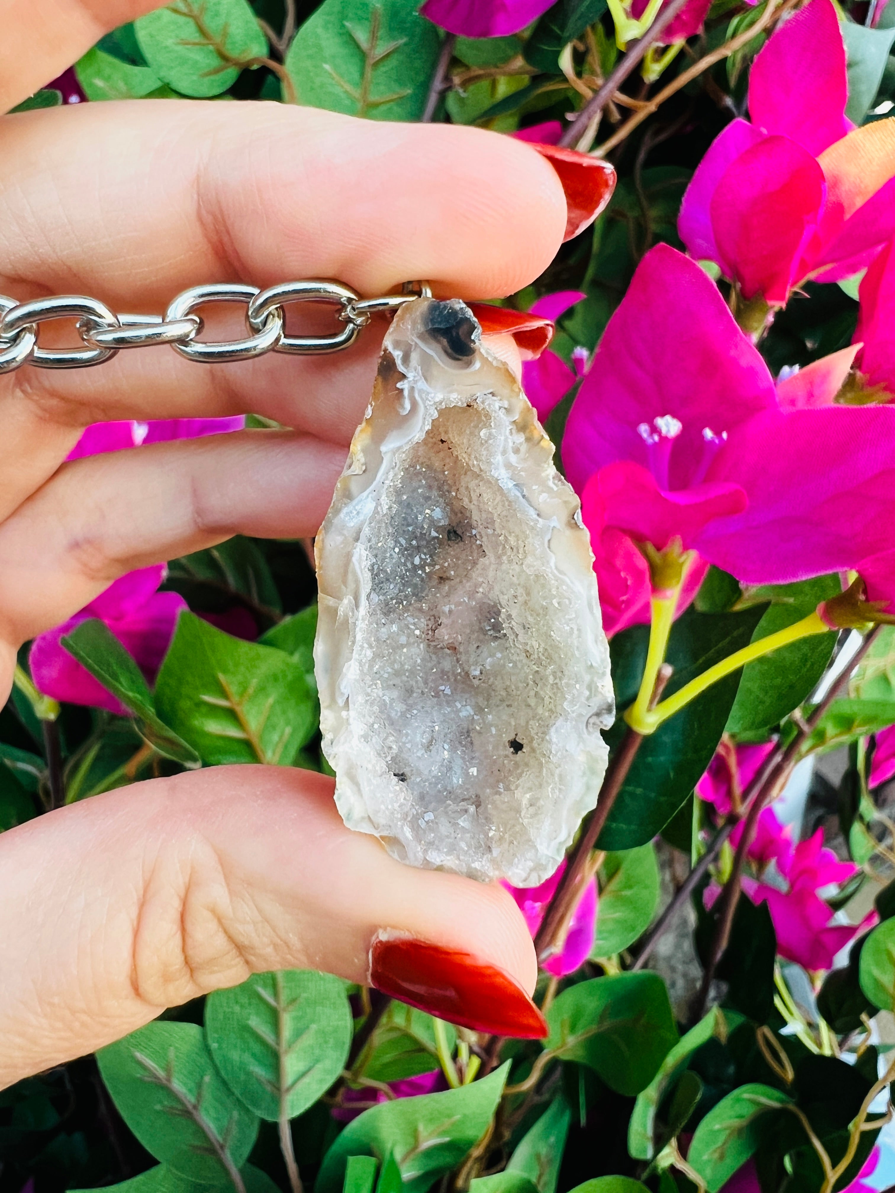 Crystal geode keychain