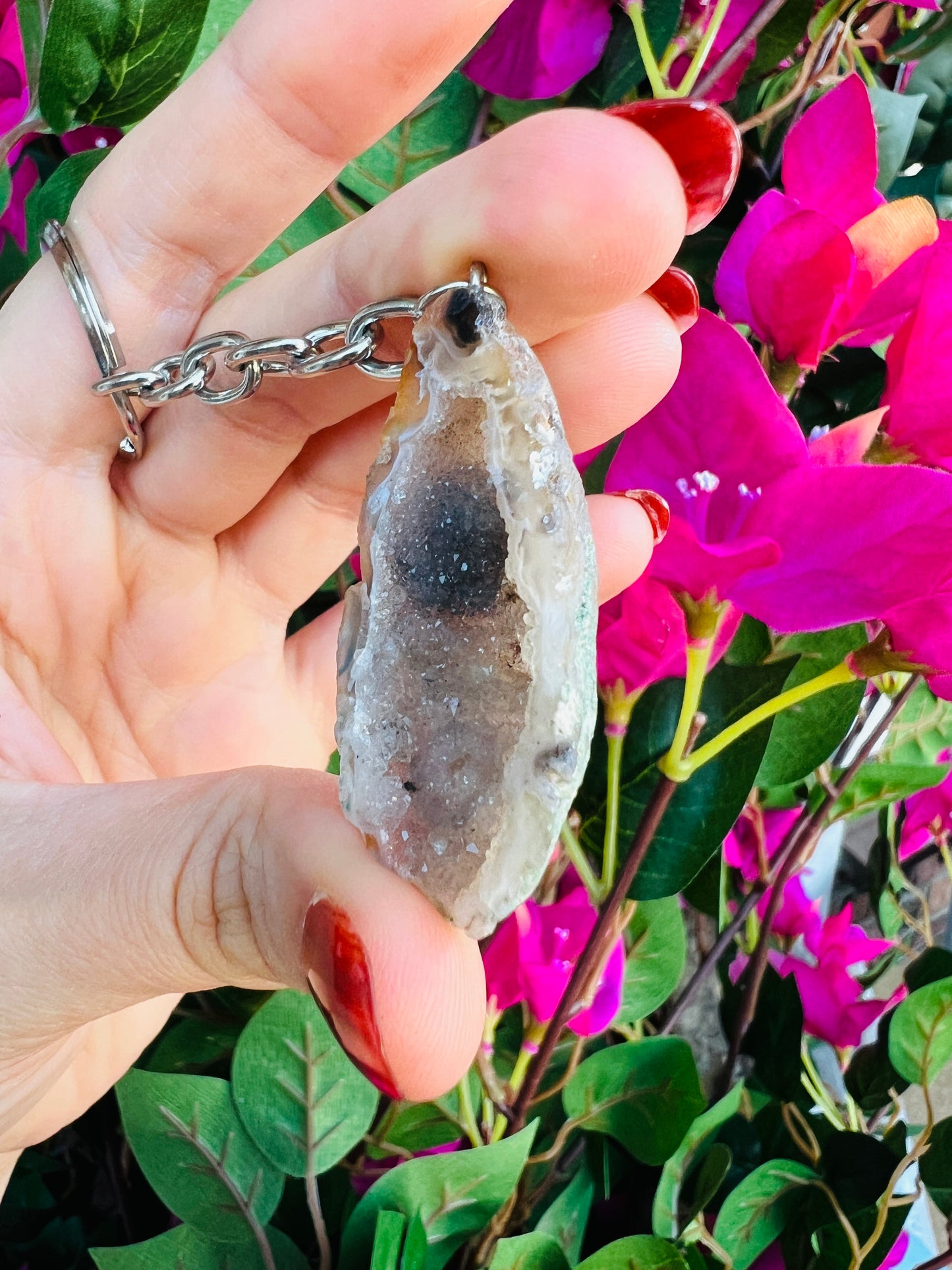 Crystal geodine key ring