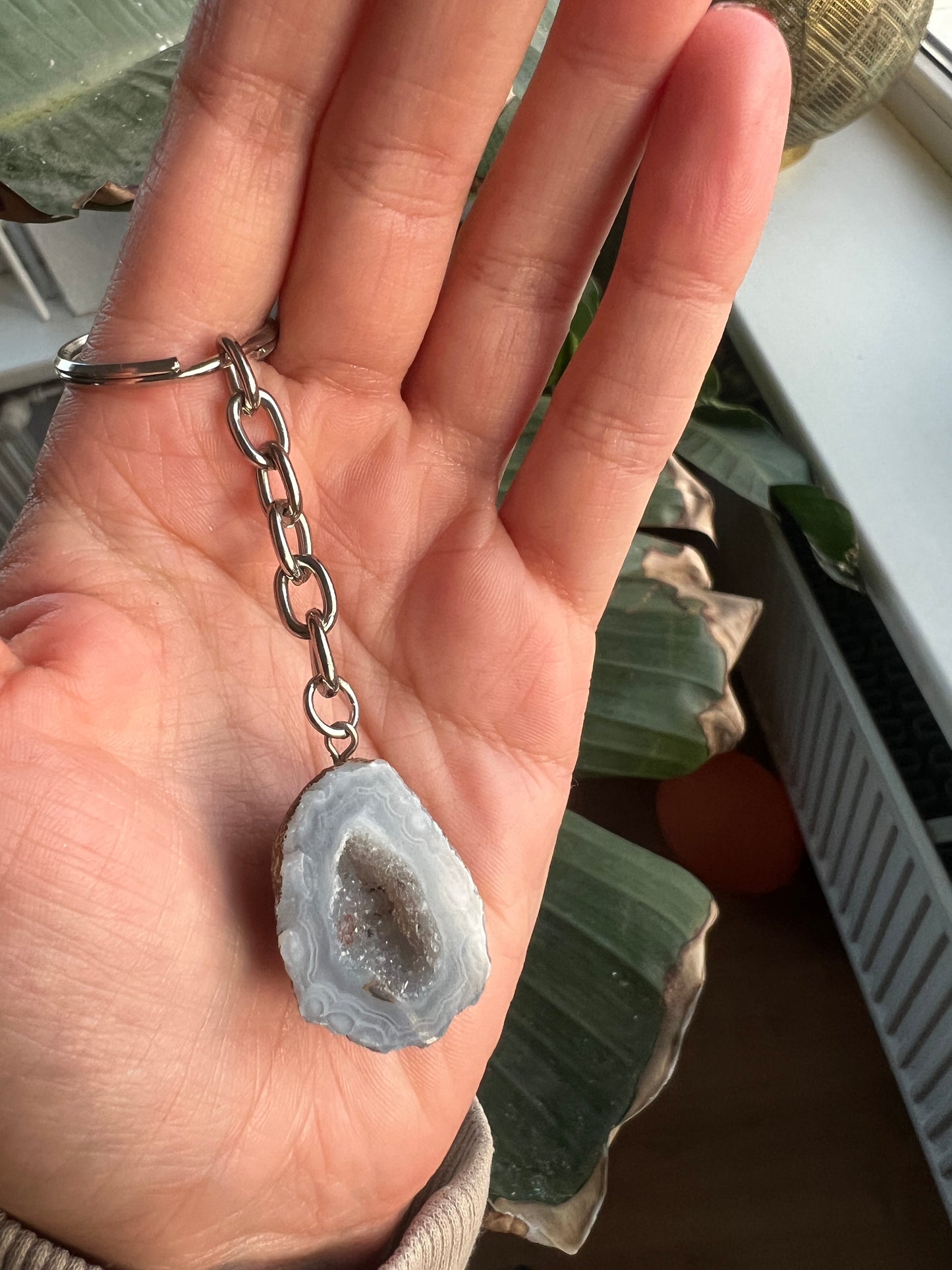 Crystal geodine key ring