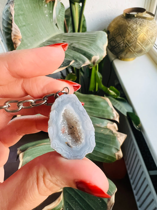Crystal geodine key ring