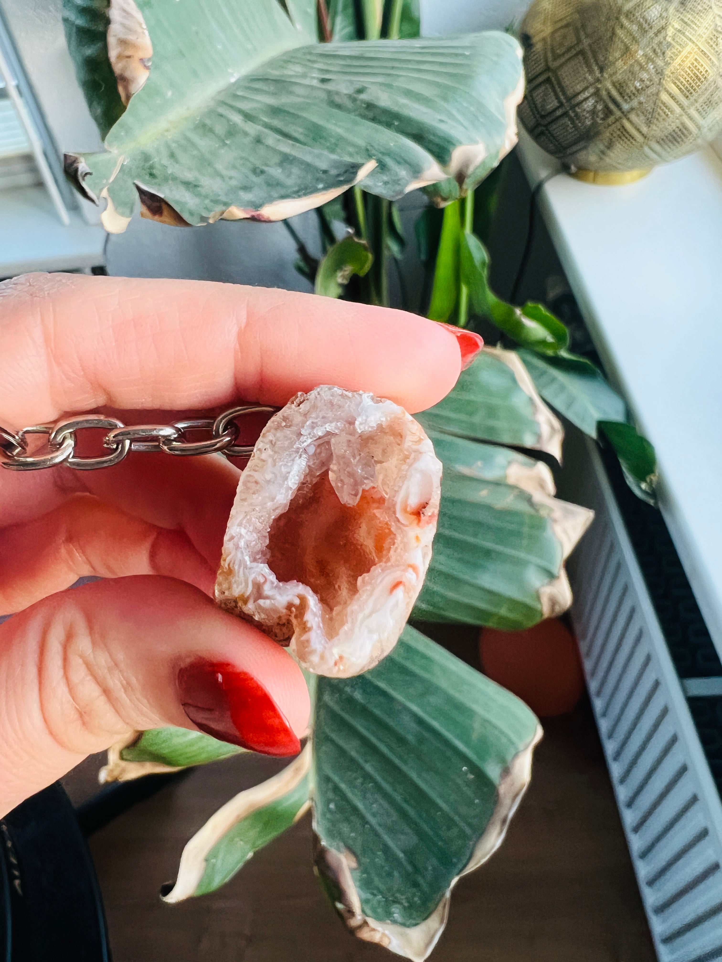 Crystal geode keychain