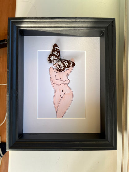 Parantica Sita with real drawing in frame